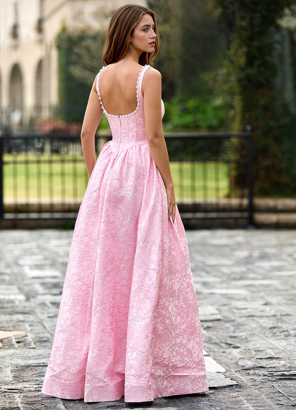 Thyme Pink A-Line 3D Flowers Prom Dress