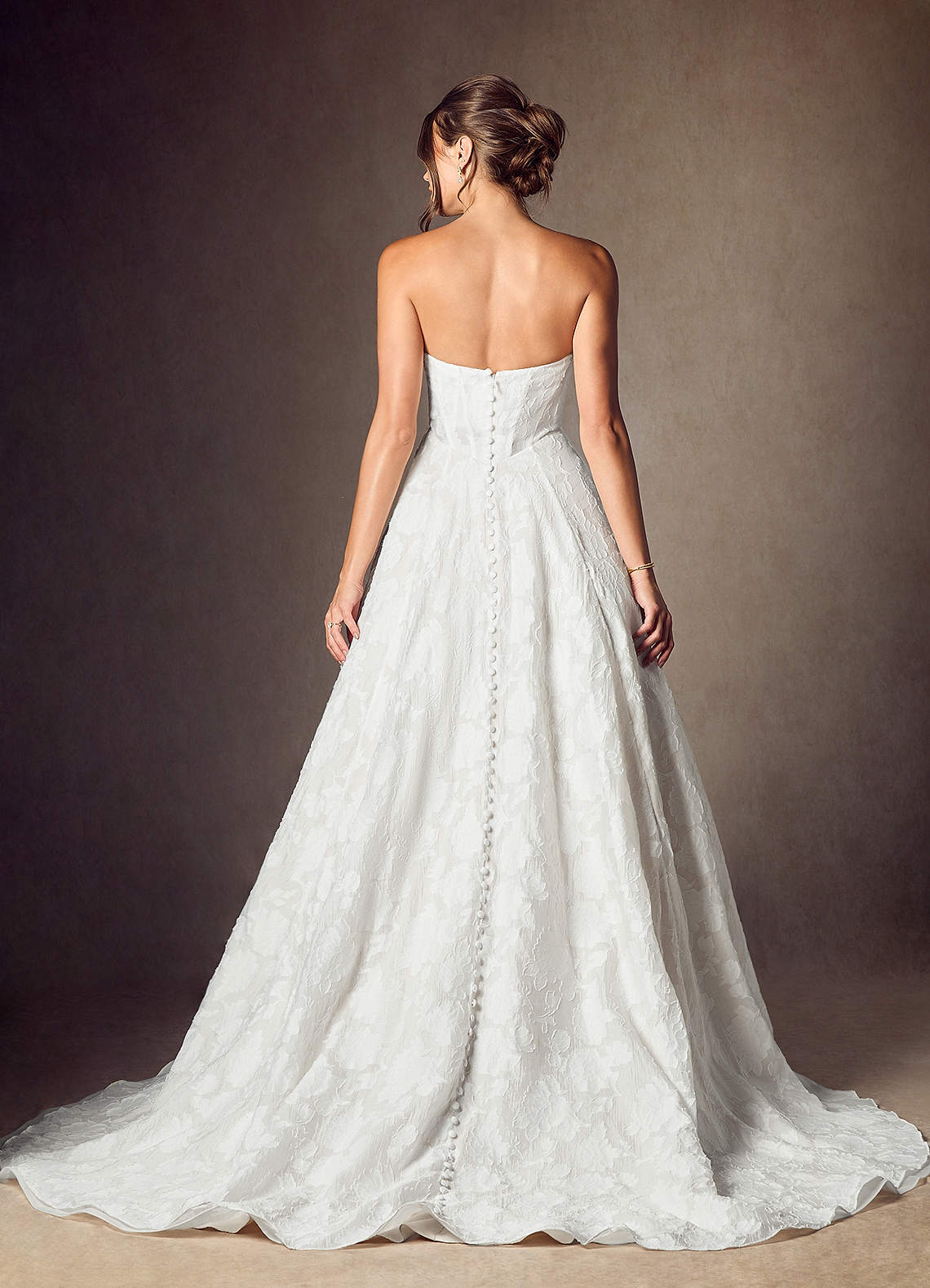 Diamond White Ball-Gown Strapless Floral Burnout Jacquard Dress