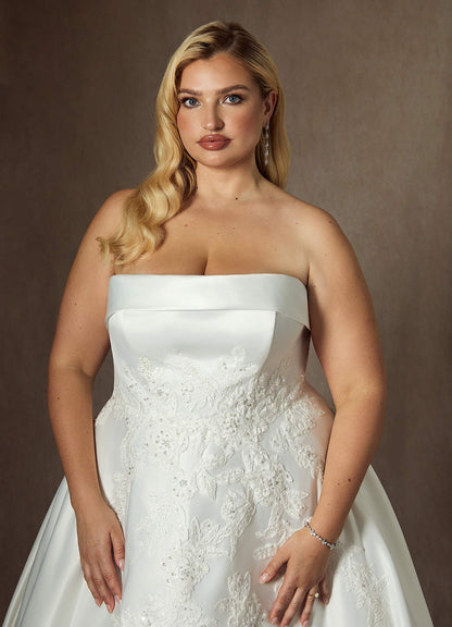 Diamond White Ball-Gown Strapless Satin Dress