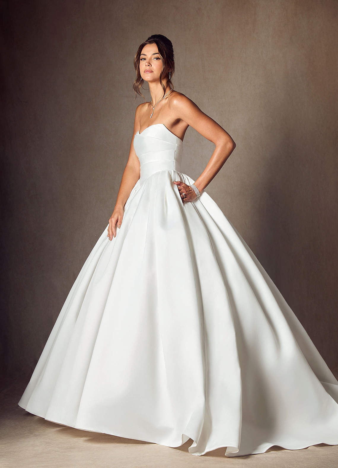 Diamond White Ball-Gown Strapless Matte Satin Dress
