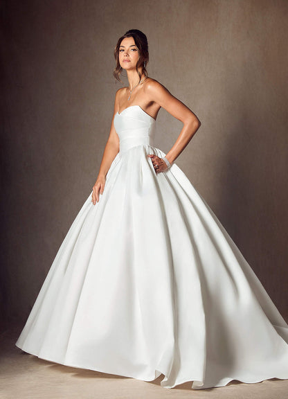 Diamond White Ball-Gown Strapless Matte Satin Dress