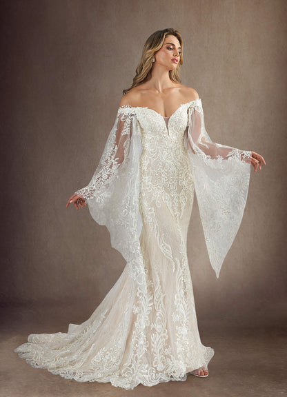 Diamond White Champagne Mermaid V-Neck Sequins Lace Dress