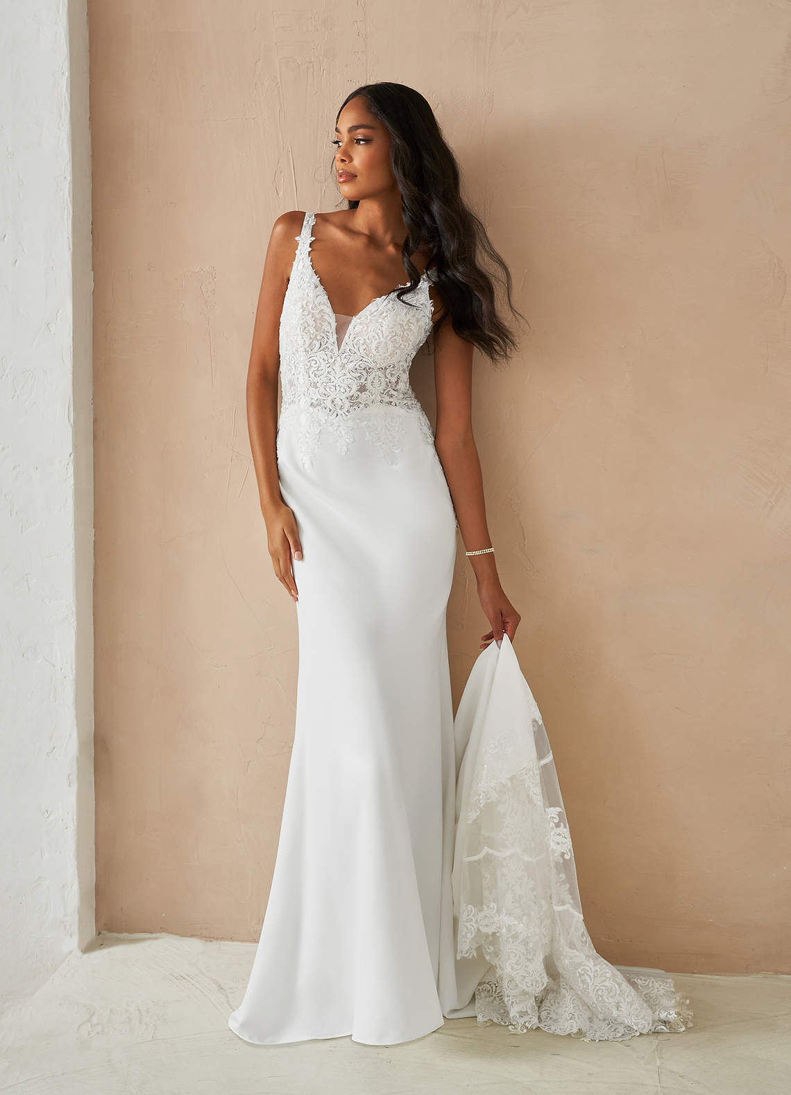 Diamond White Mermaid Sequins Stretch Crepe Dress