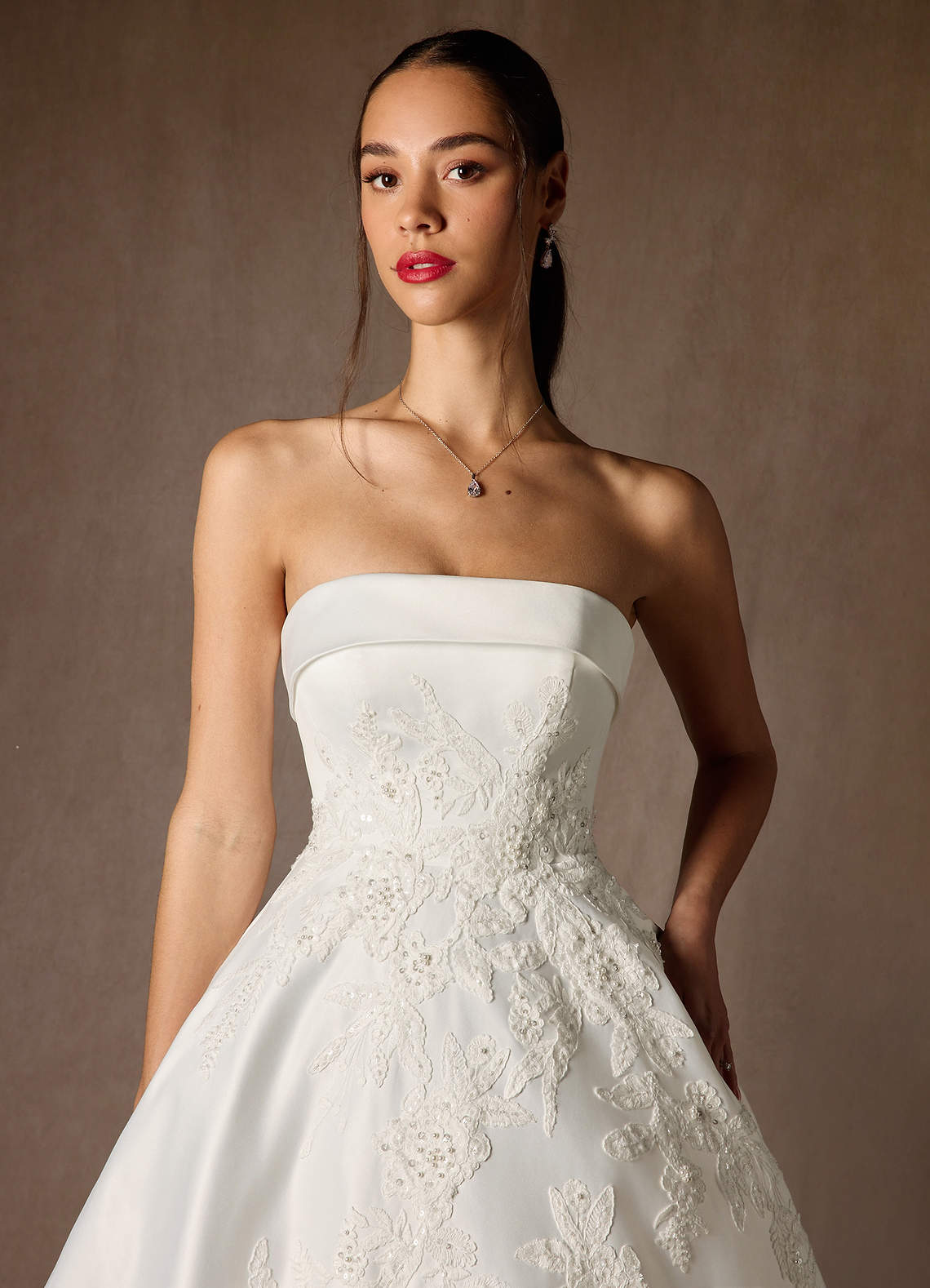 Diamond White Ball-Gown Strapless Satin Dress