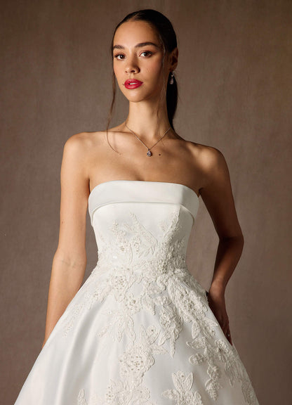 Diamond White Ball-Gown Strapless Satin Dress