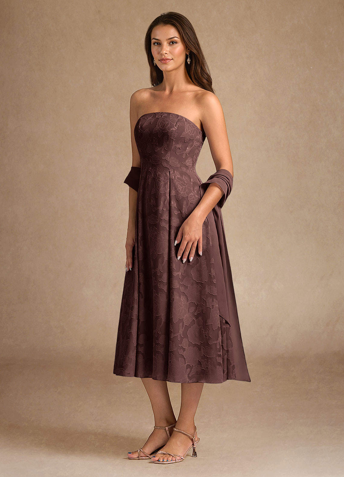 Espresso A-Line Pleated Floral Burnout Dress