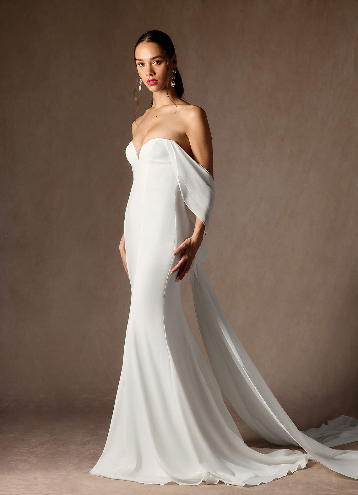 Diamond White Mermaid Off the Shoulder Chiffon Dress