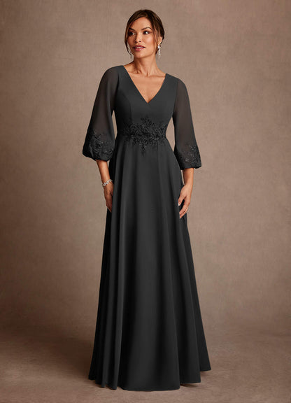 Black A-Line Lace Chiffon Dress
