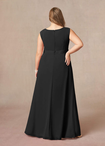 Black A-Line Lace Chiffon Dress