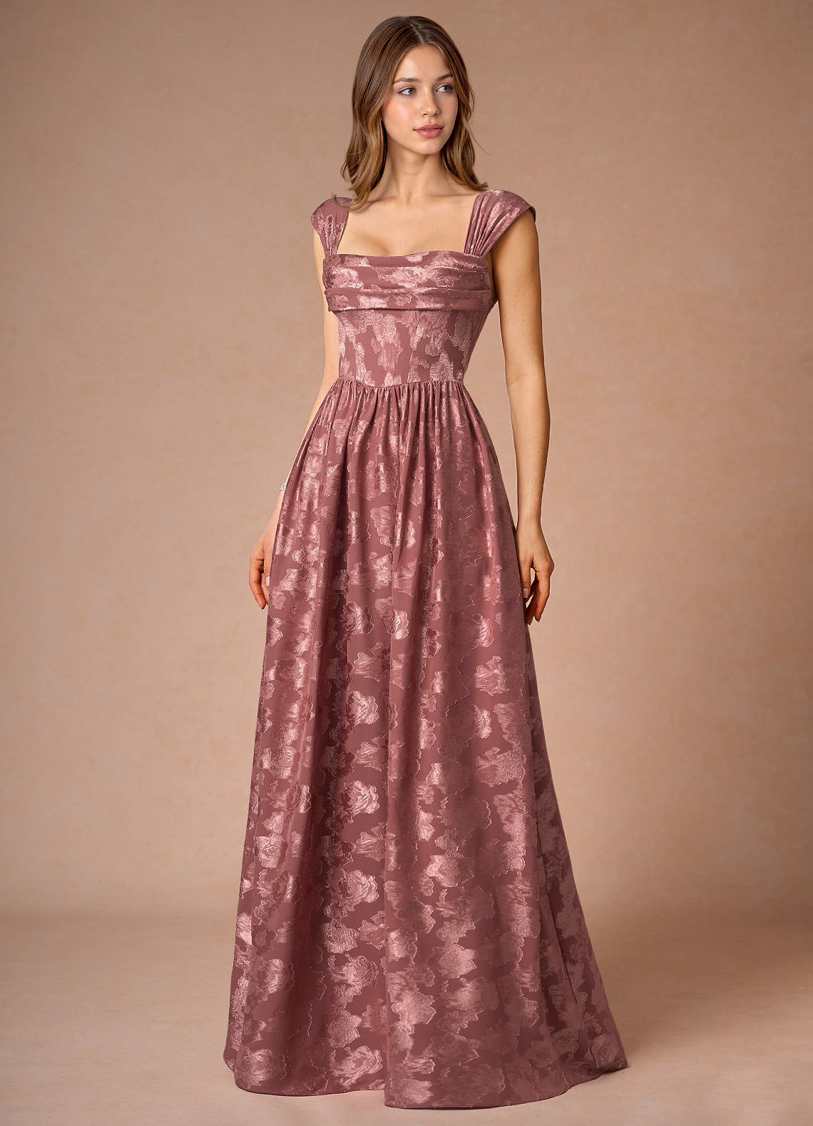 Hazel Vintage Rose Pleated Maxi Prom Dress  Dress