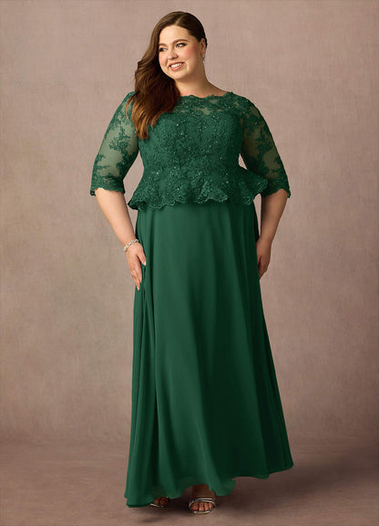 Dark Green A-Line Boatneck Sequins Chiffon Dress