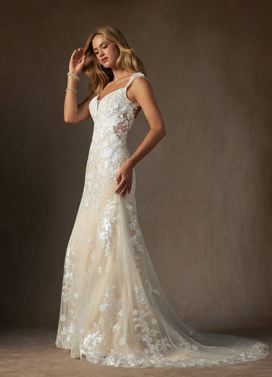 Diamond White Champagne Mermaid Sweetheart Sequins Tulle Dress