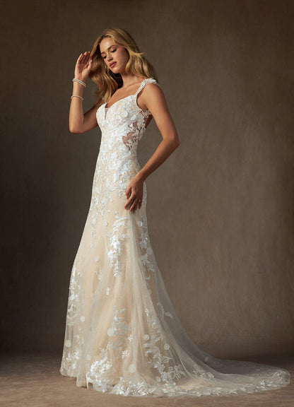 Diamond White Champagne Mermaid Sweetheart Sequins Tulle Dress