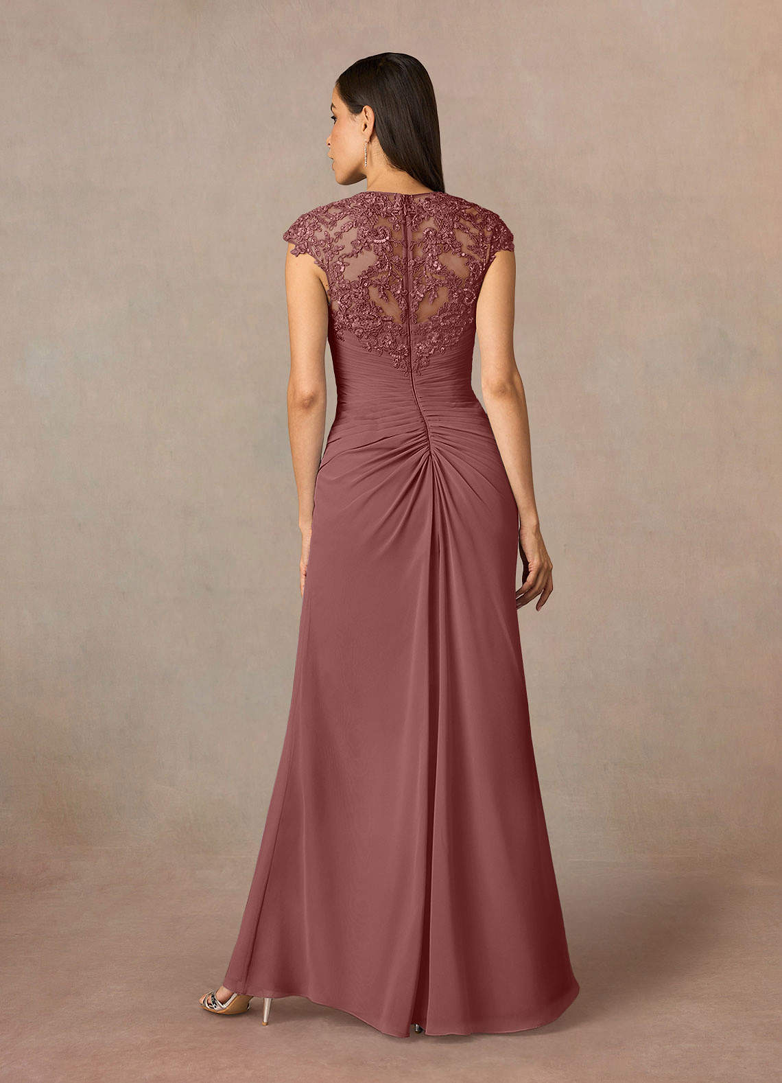 Desert Rose A-Line Queen Anne Sequins Chiffon Dress