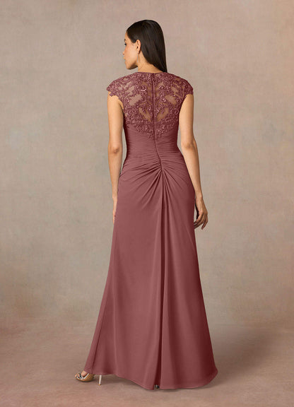 Desert Rose A-Line Queen Anne Sequins Chiffon Dress