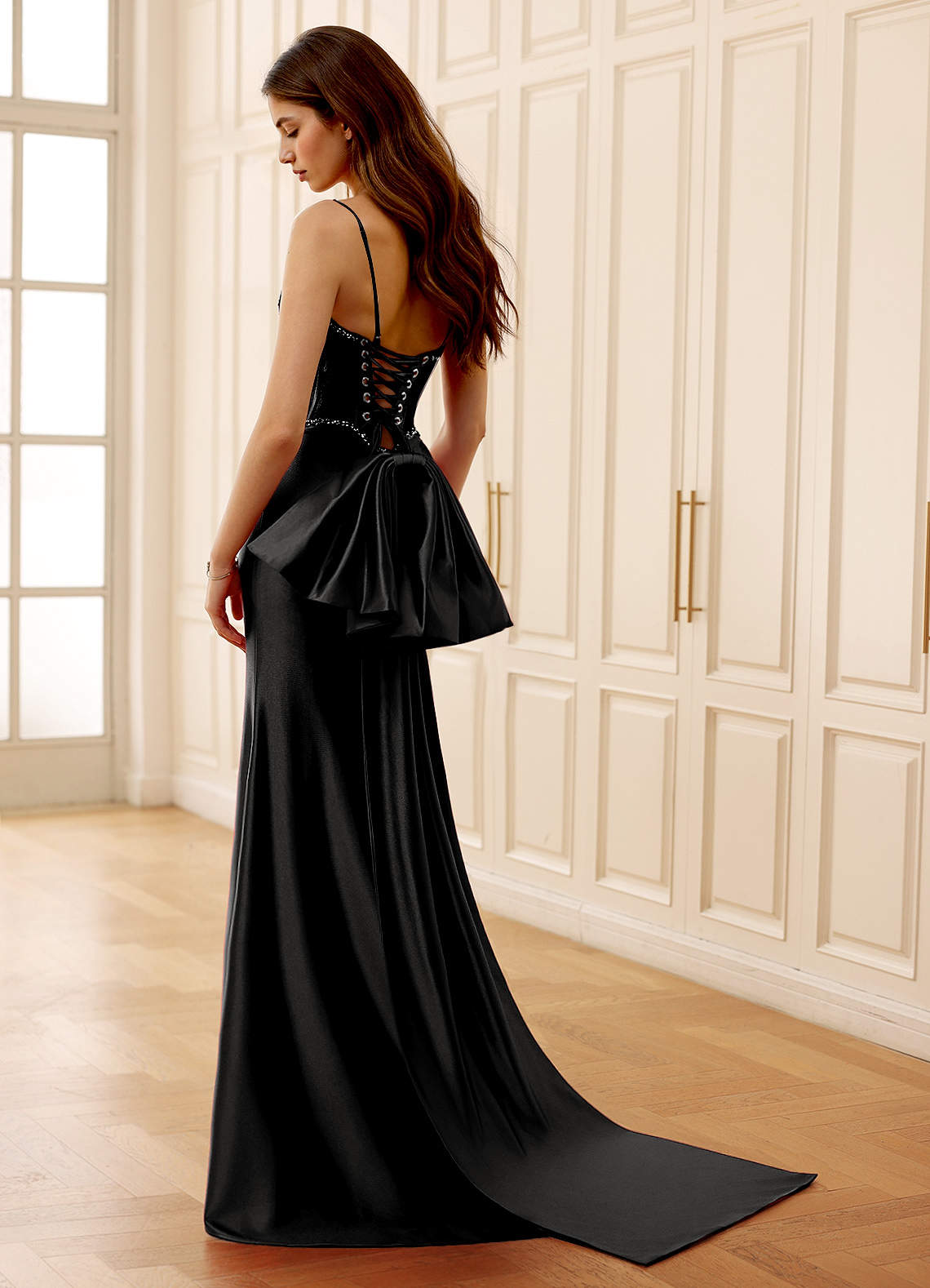 Arizona Black Corset Rhinestone Lace Prom Dress