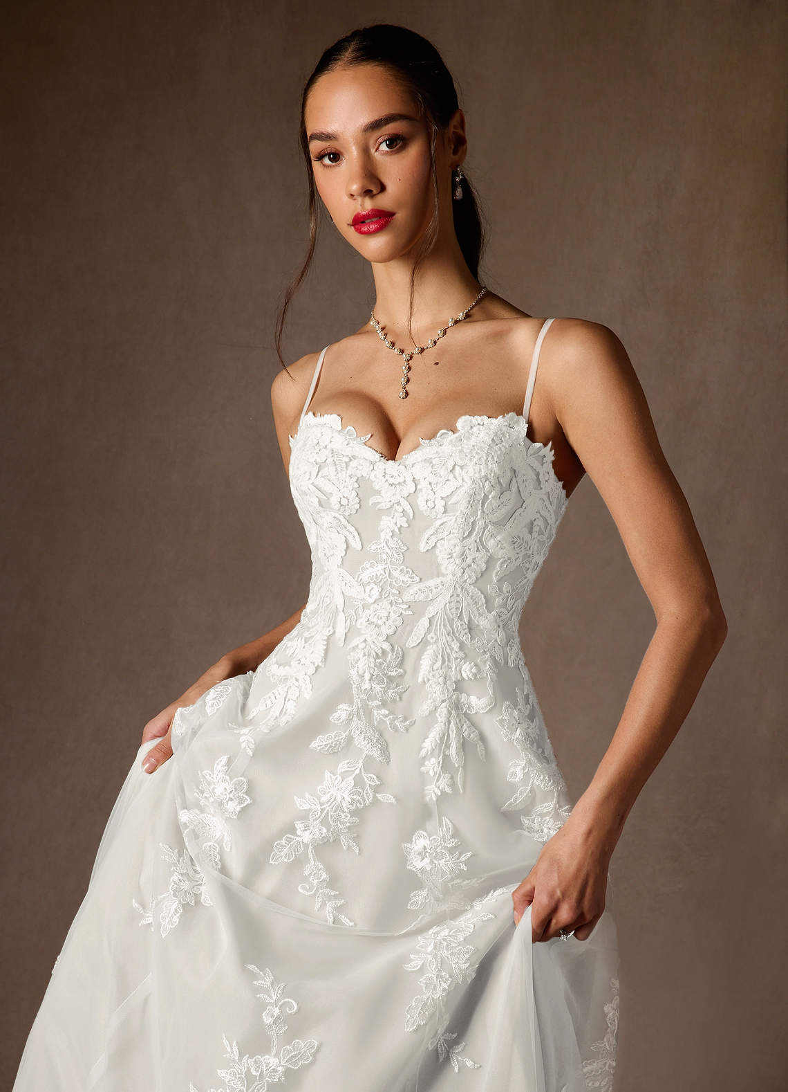 Diamond White Ball-Gown Strapless Lace Dress