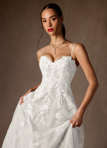 Diamond White Ball-Gown Strapless Lace Dress