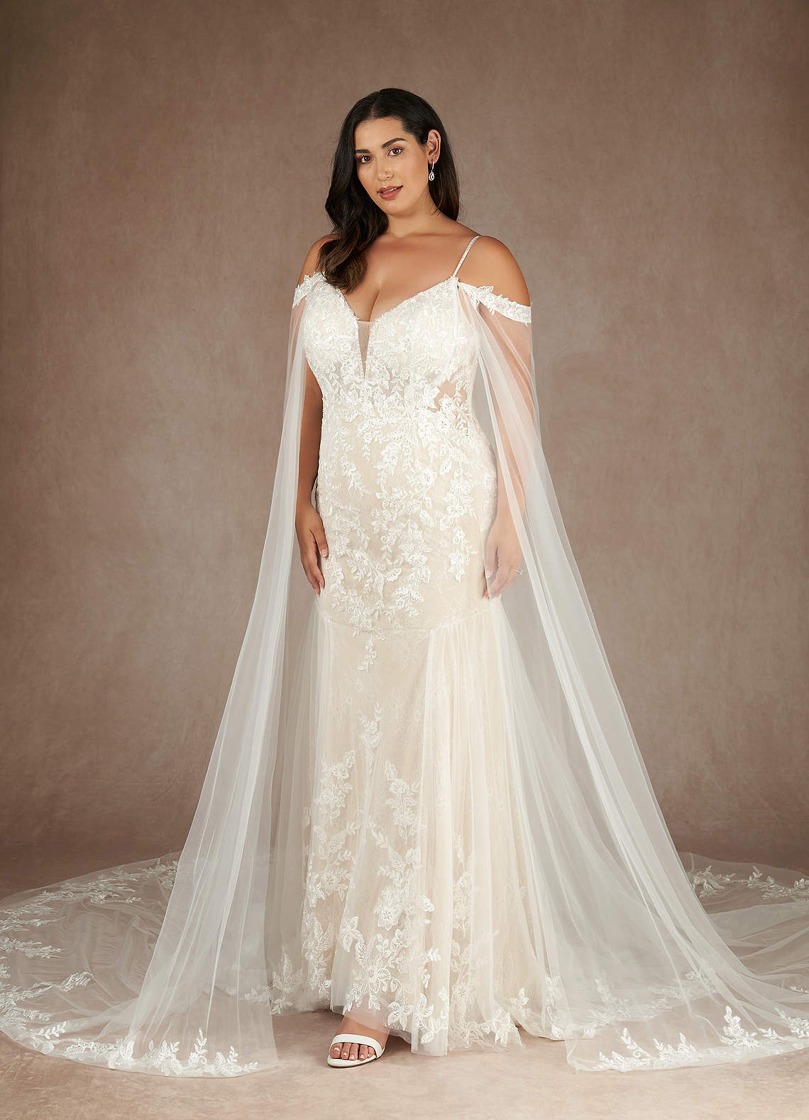 Diamond White Mermaid V-Neck Sequins Tulle Dress