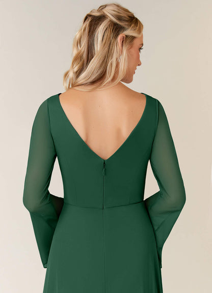 Dark Green A-Line Pleated Mesh Dress