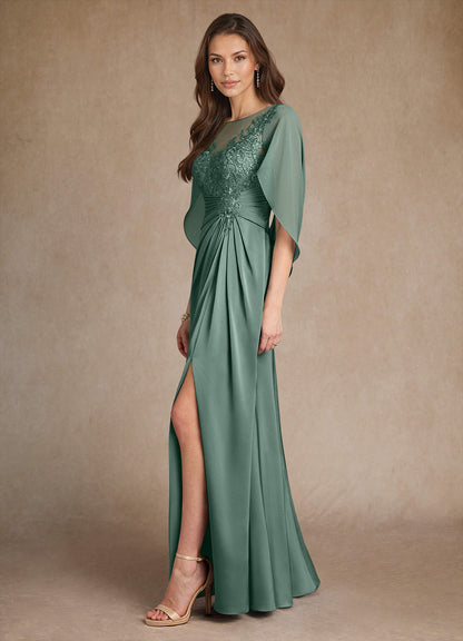 Eucalyptus A-Line Lace Stretch Satin Dress