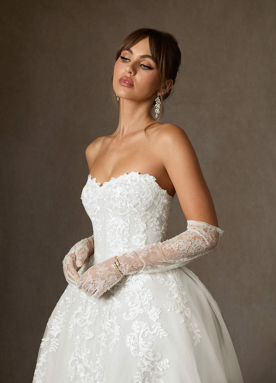 Diamond White Ball-Gown Strapless Lace Dress
