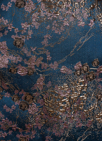 Teal Floral A-Line Off the Shoulder Jacquard Dress