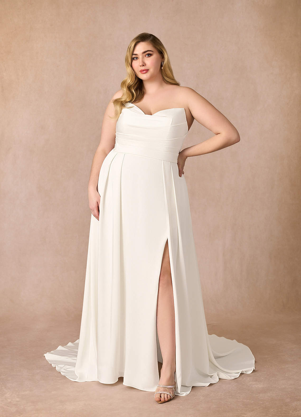 Diamond White A-Line Sequins Crepe Back Satin Dress