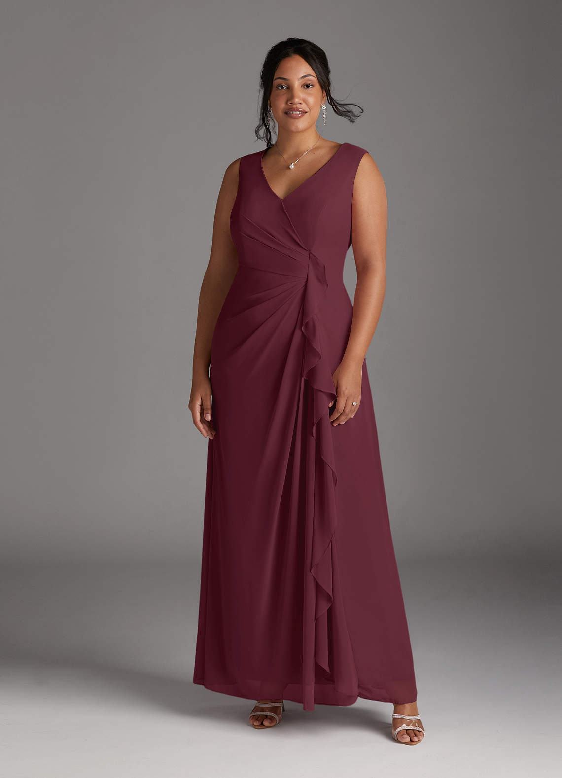 Cabernet A-Line V-Neck Pleated Chiffon Dress