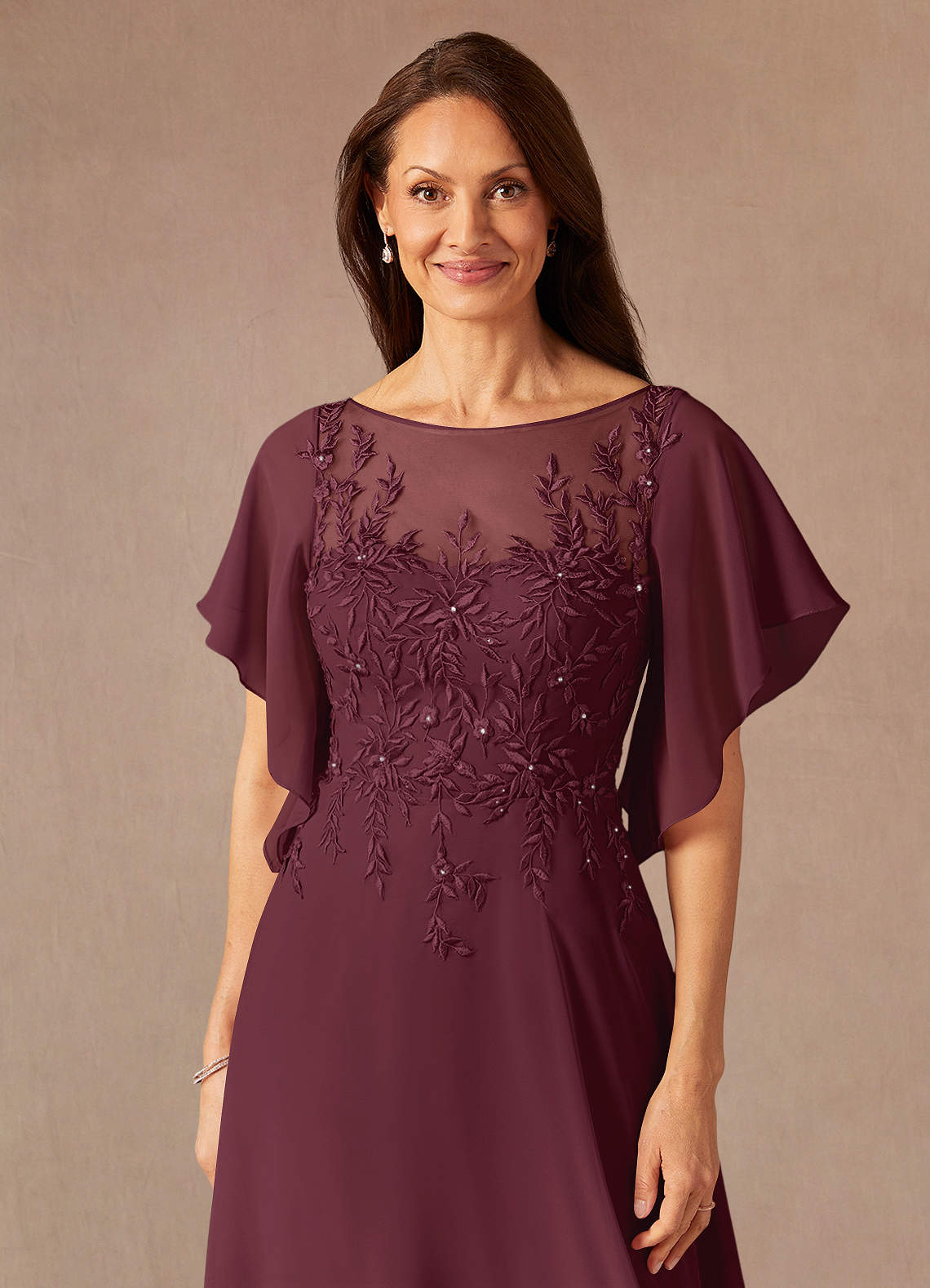 Cabernet A-Line Boatneck sequins Chiffon Dress