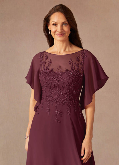 Cabernet A-Line Boatneck sequins Chiffon Dress