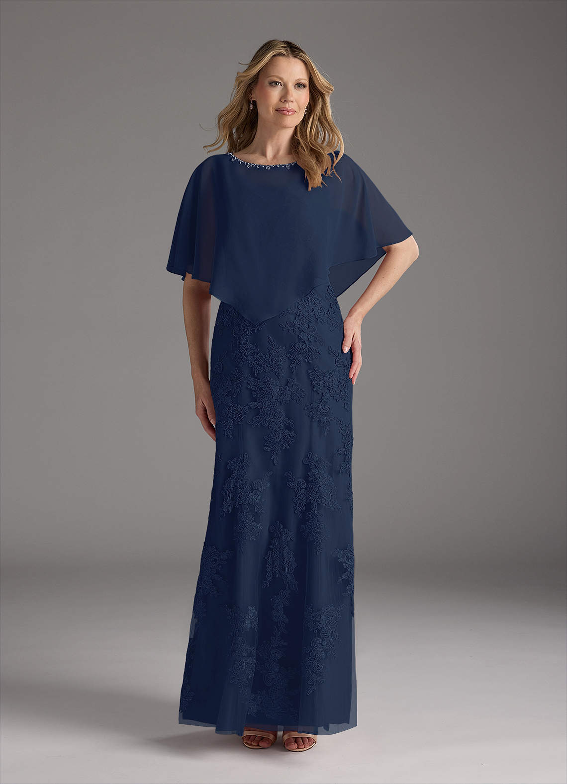 Dark Navy Mermaid Lace Chiffon Dress