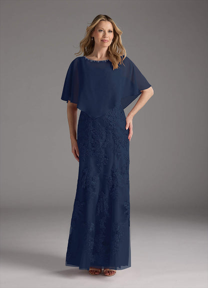 Dark Navy Mermaid Lace Chiffon Dress