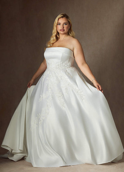 Diamond White Ball-Gown Strapless Satin Dress