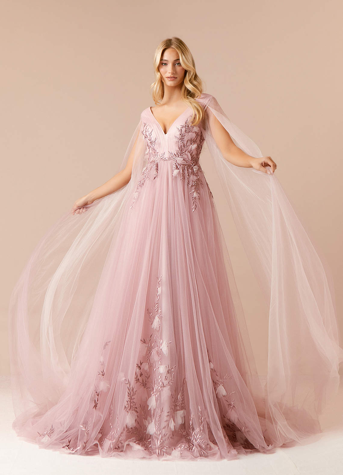 Vintage Mauve Blushing Pink A-Line Sequins Tulle Dress