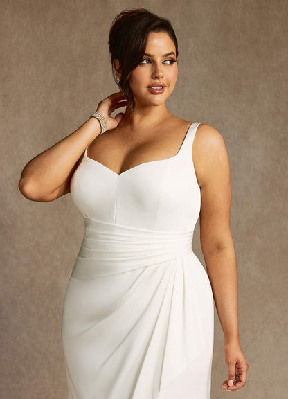 Diamond White Mermaid Pleated Crepe Back Satin Dress
