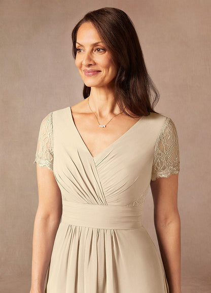 Champagne A-Line Lace Chiffon Dress