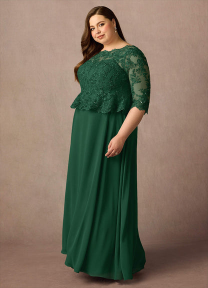 Dark Green A-Line Boatneck Sequins Chiffon Dress
