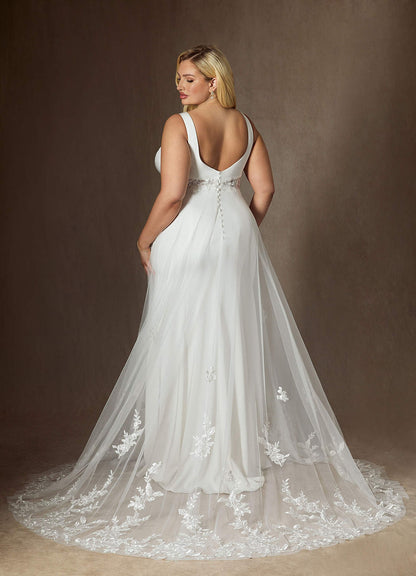 Diamond White A-Line Sequins Crepe Back Satin Dress
