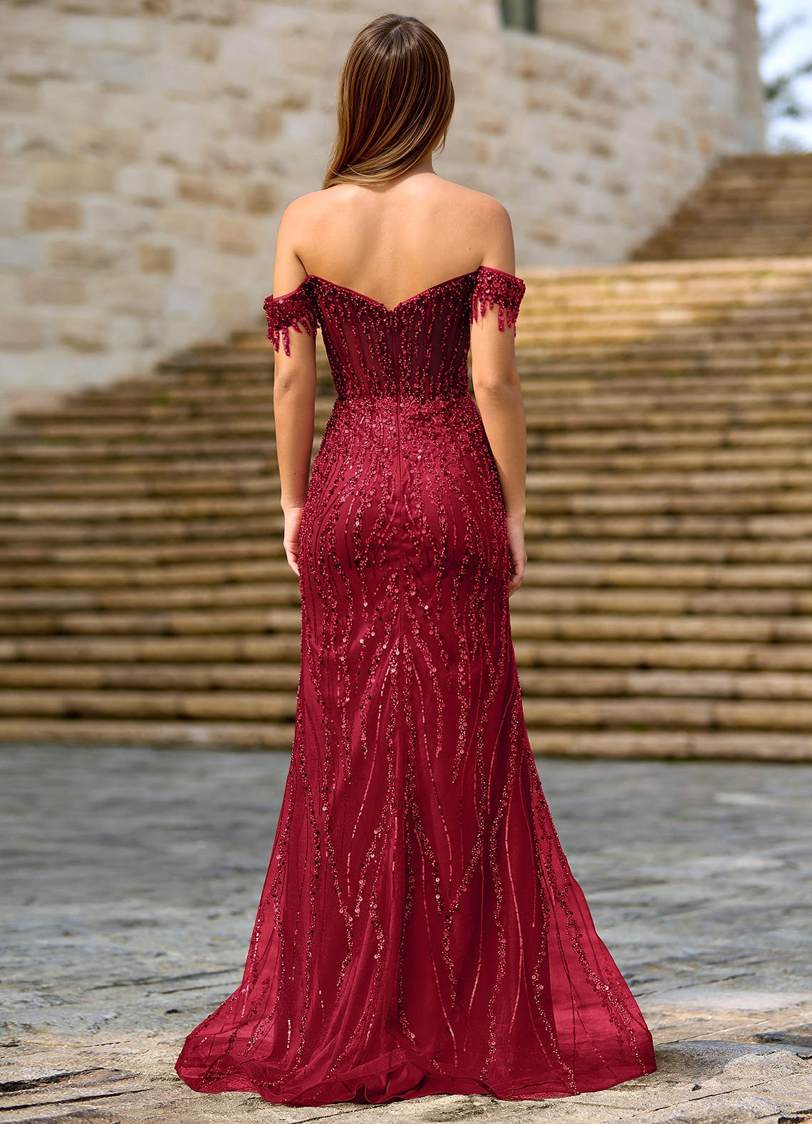 Zinanam Burgundy A-Line 3D Flowers Prom Dress