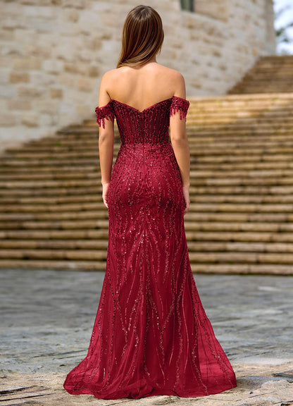 Zinanam Burgundy A-Line 3D Flowers Prom Dress
