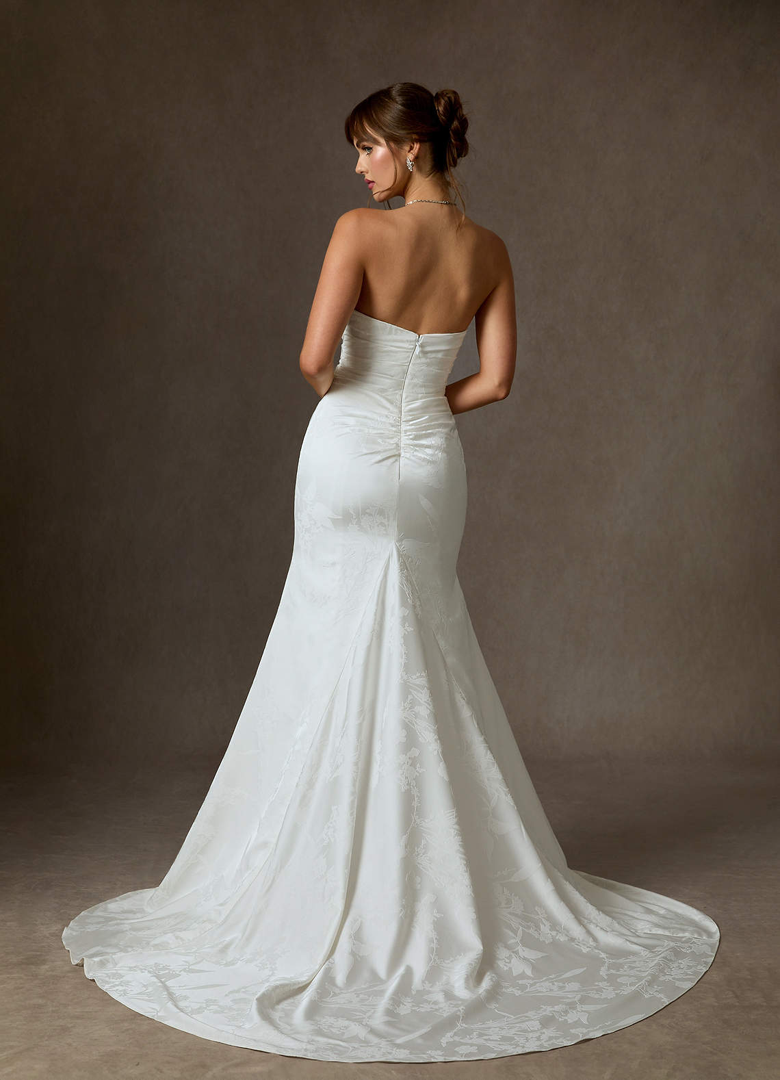 Diamond White Mermaid Strapless Floral Jacquard Dress