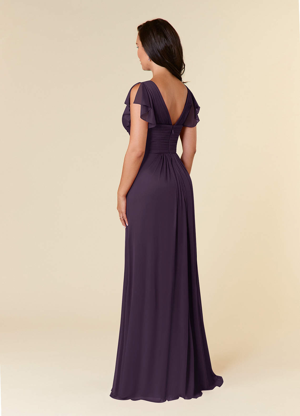 Plum A-Line Pleated Mesh Dress