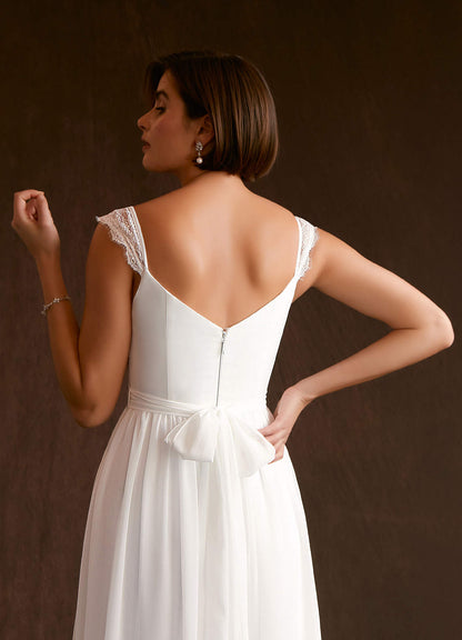 Diamond White A-Line Lace Chiffon Dress