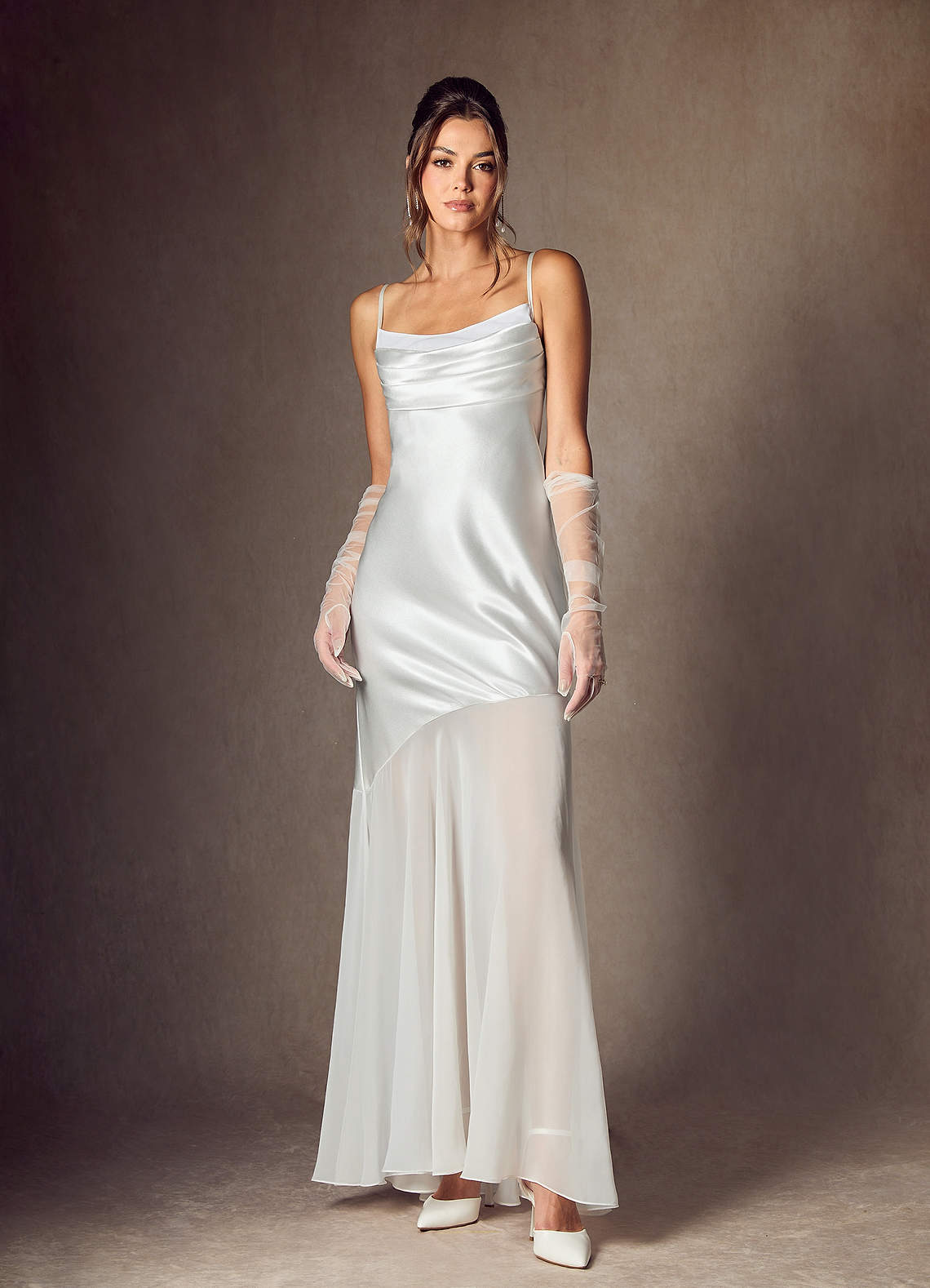 Diamond White Mermaid Metallic Satin Dress
