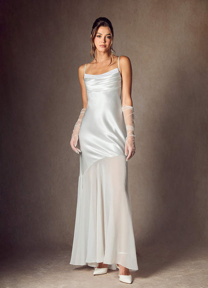 Diamond White Mermaid Metallic Satin Dress