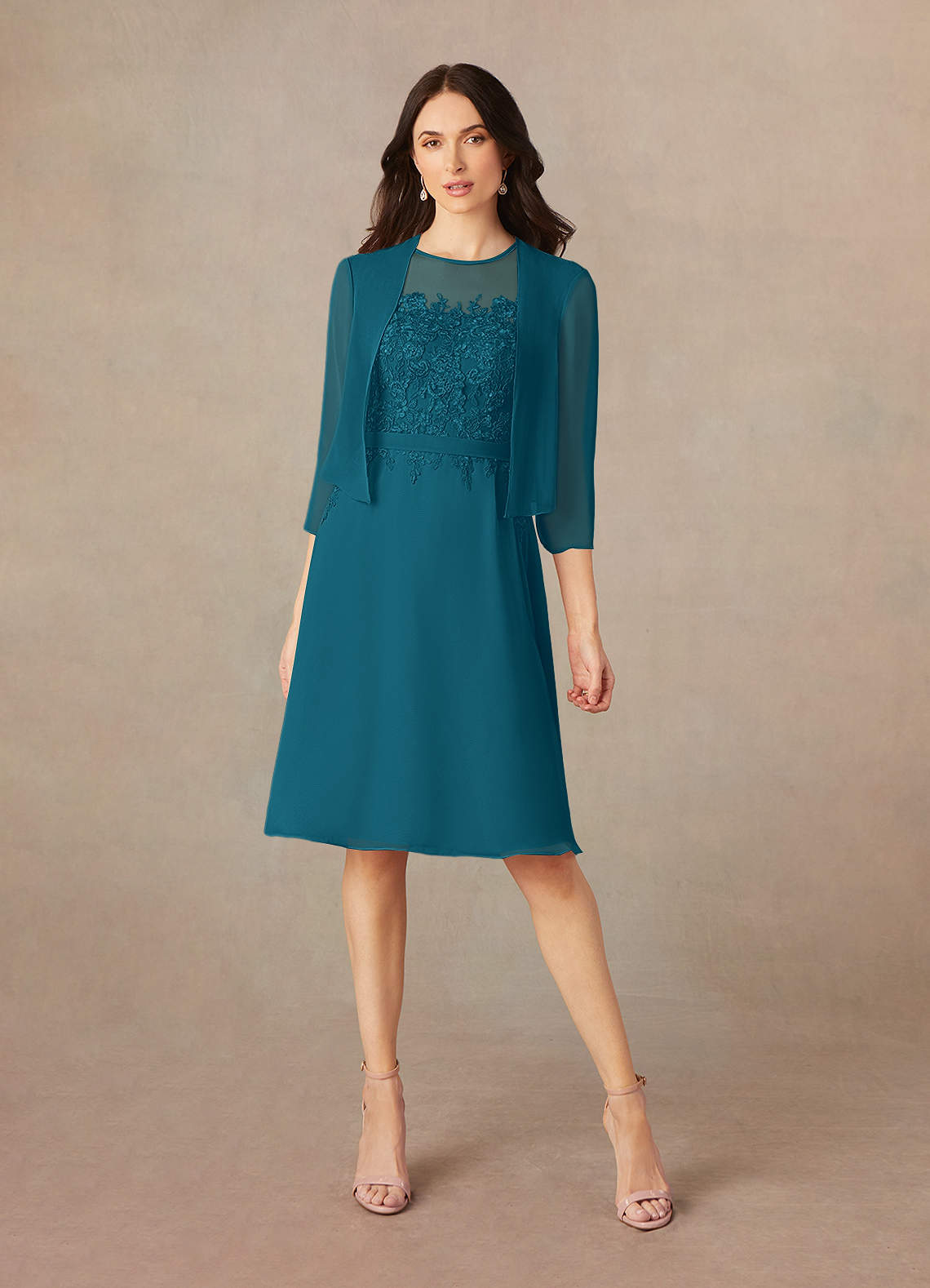 Ink Blue A-Line Scoop Sequins Chiffon Dress
