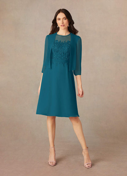 Ink Blue A-Line Scoop Sequins Chiffon Dress