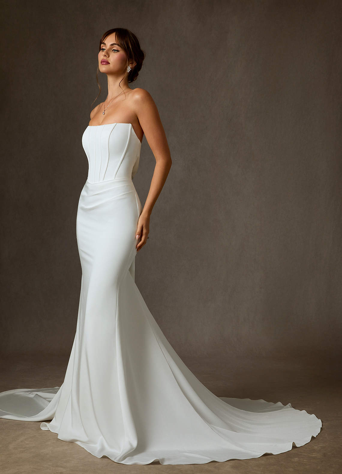 Diamond White Mermaid Strapless Crepe Back Satin Dress