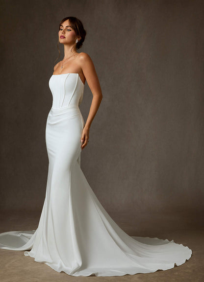 Diamond White Mermaid Strapless Crepe Back Satin Dress